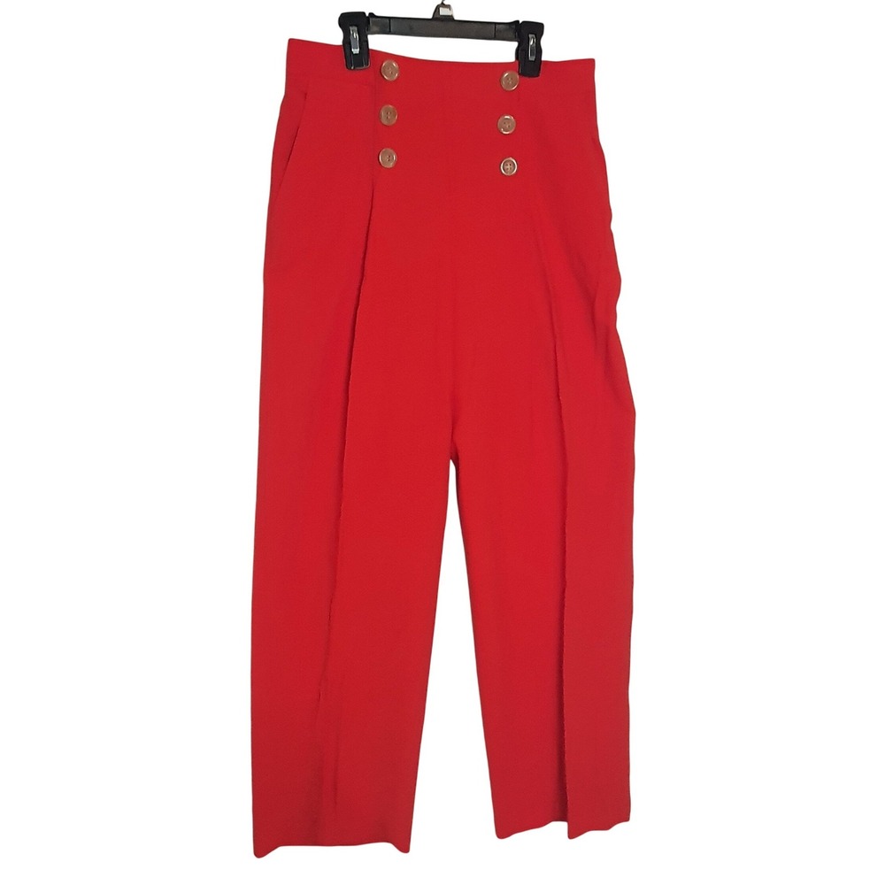 Ann Taylor Orange Sailor Pants 4 High Waist Wide Leg Button Front Preppy Work